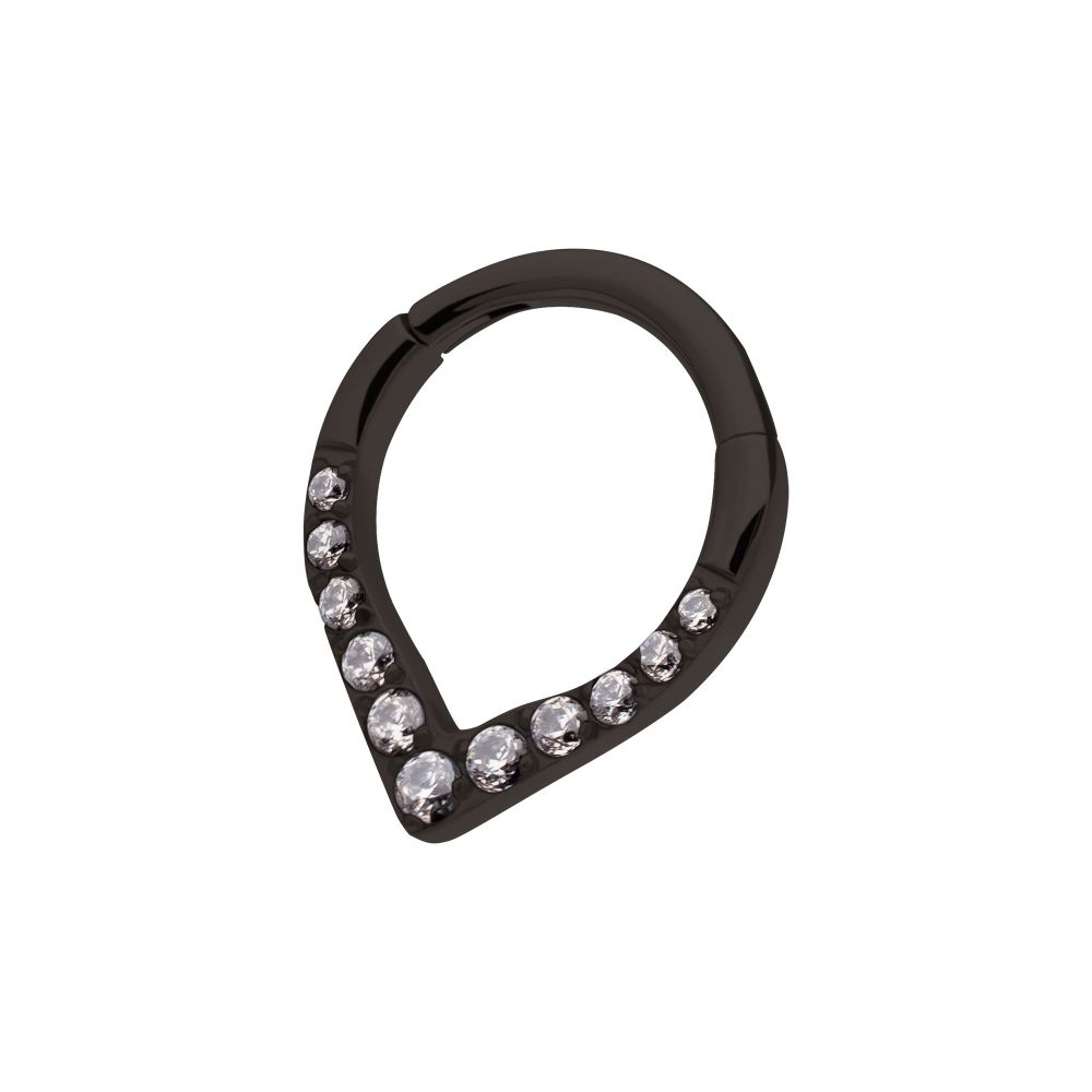 Black PVD Titanium CNC Set Gem Front Facing Teardrop Shape Hinged Segment Clicker