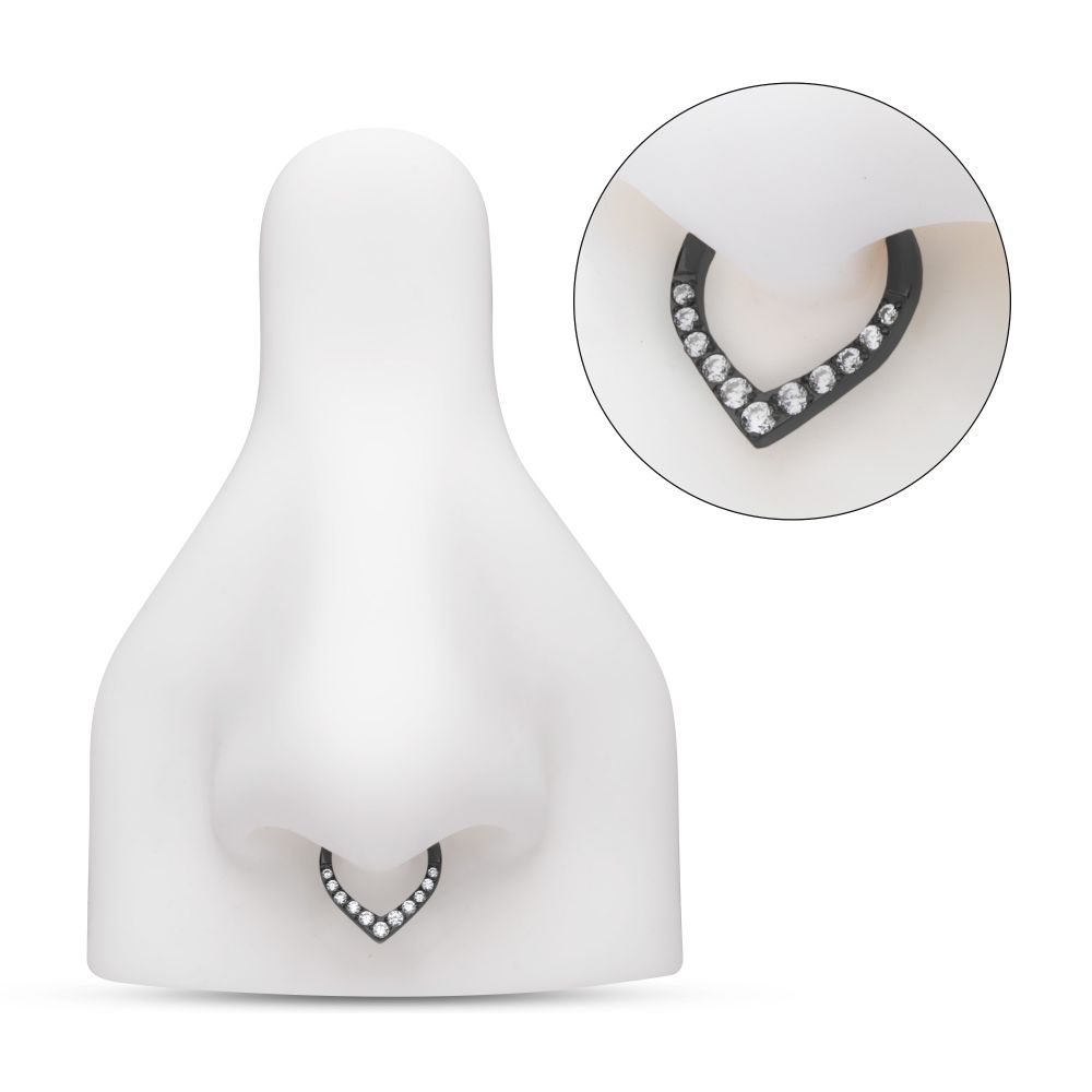 Black PVD Titanium CNC Set Gem Front Facing Teardrop Shape Hinged Segment Clicker