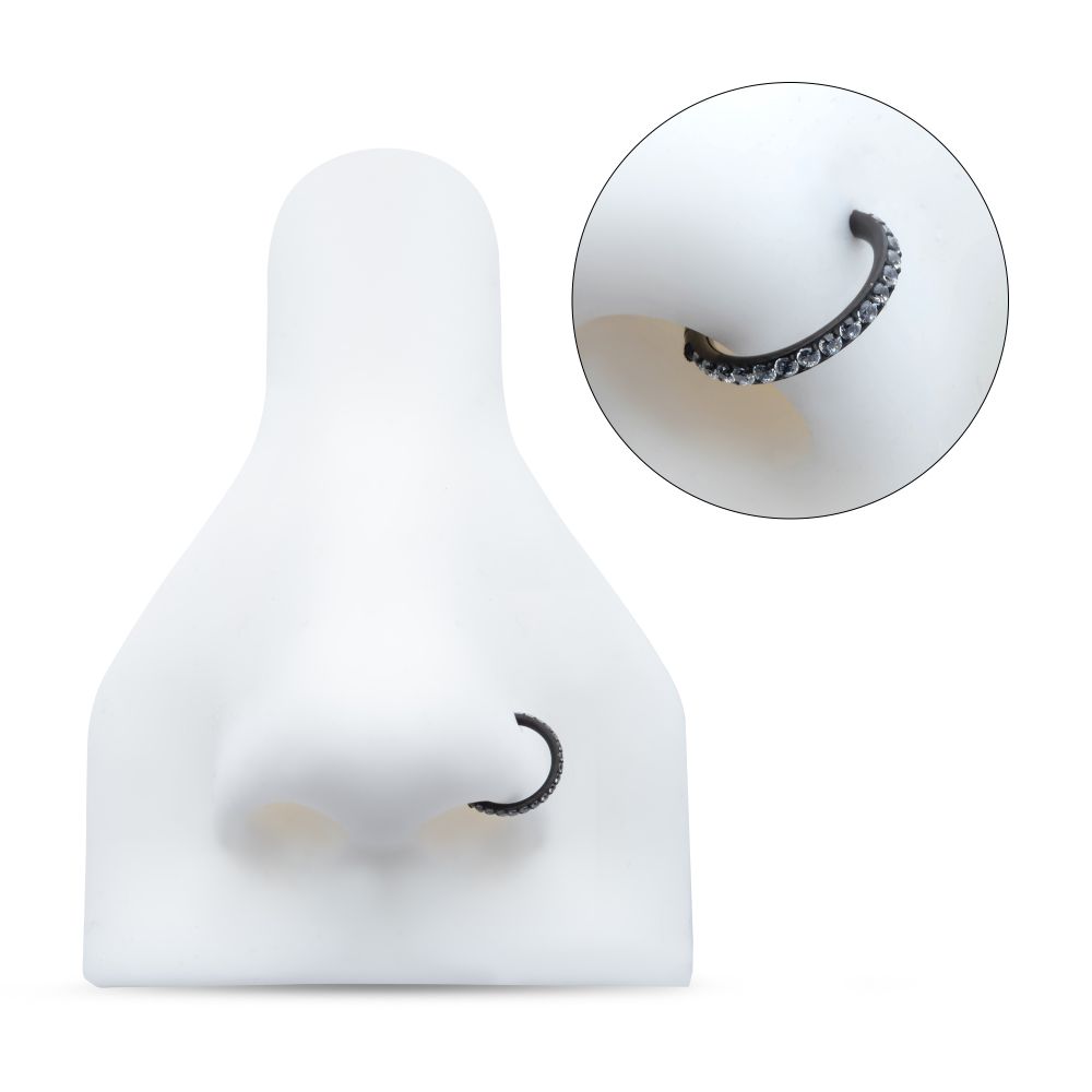 Black PVD Titanium CNC Set Clear CZ Eternity Side Facing Hinged Segment Clicker