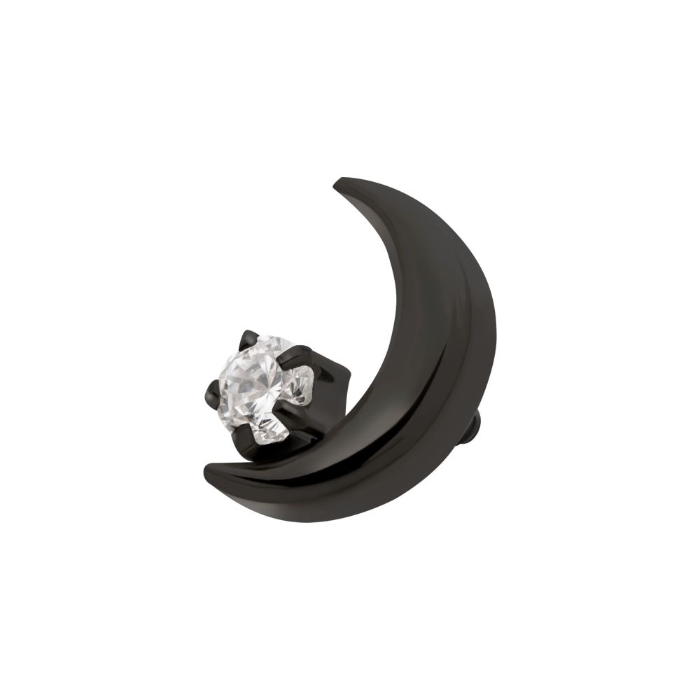 Black PVD Titanium Internally Threaded Crescent Moon with CZ/Opal Top