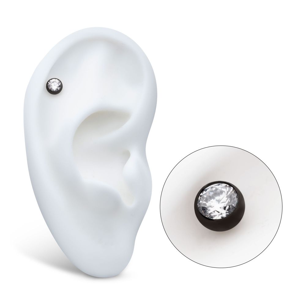 Black PVD Titanium Threadless Bezel Set CZ Front Facing Top
