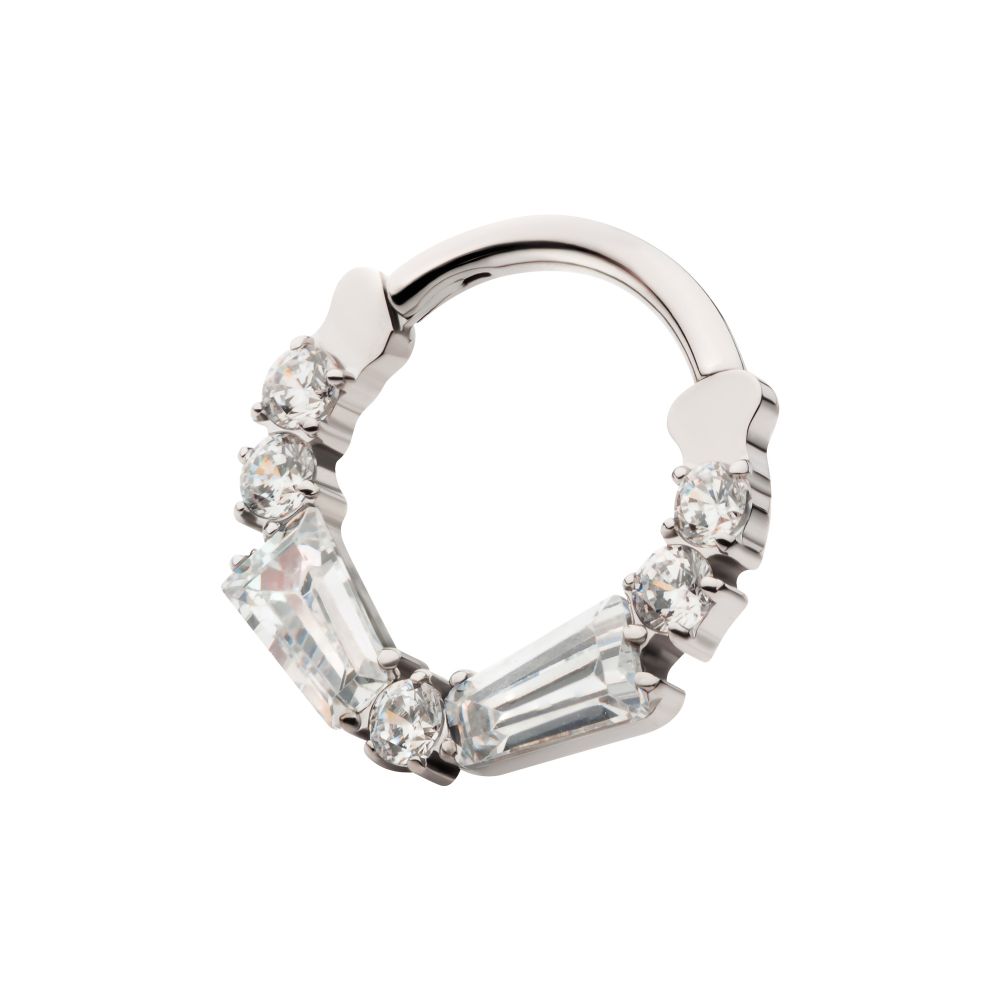 Titanium Clustered Prong Set Baguette & Round CZ Front Facing Hinged Segment Clicker