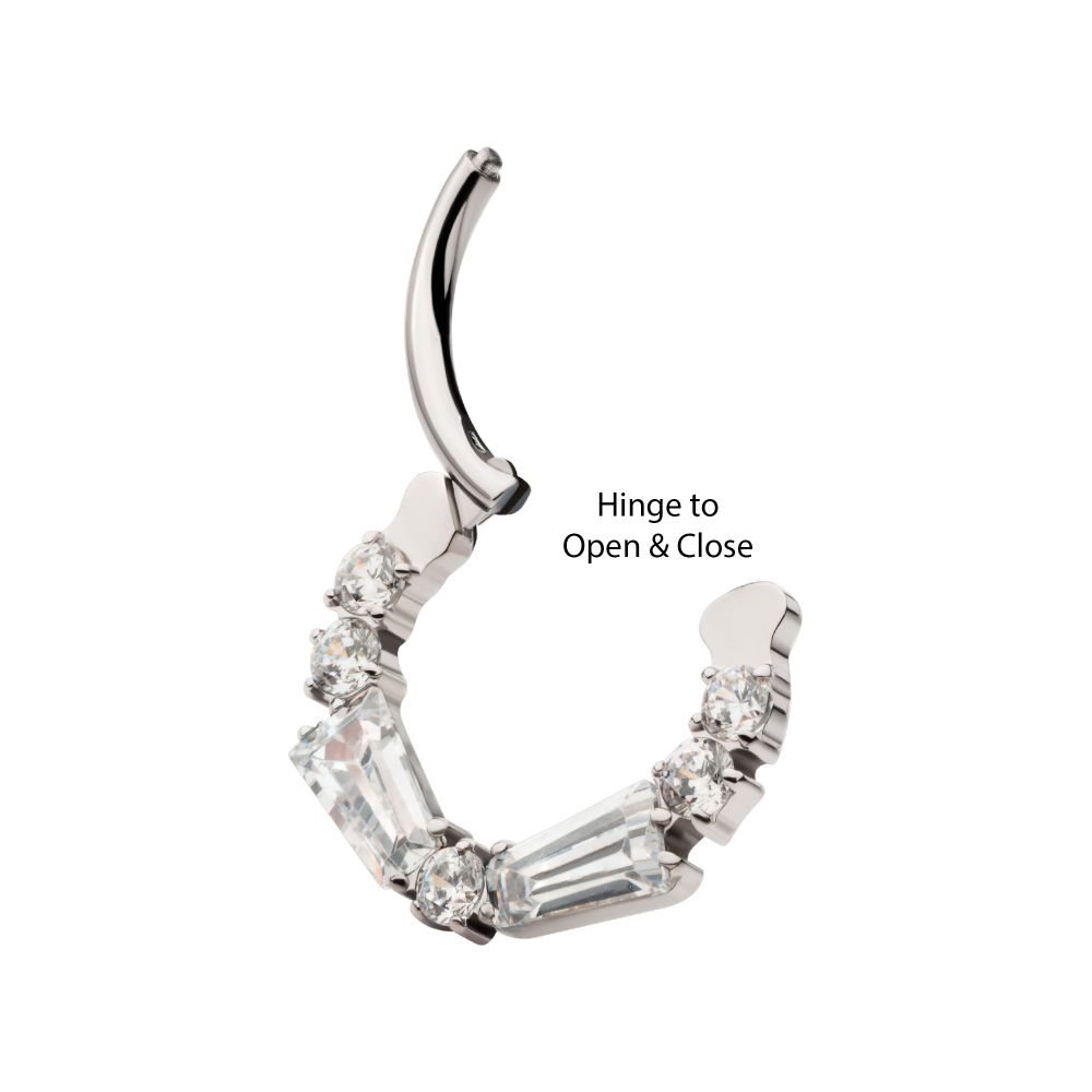Titanium Clustered Prong Set Baguette & Round CZ Front Facing Hinged Segment Clicker