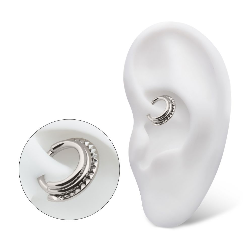 Titanium Terraced Triple Stack with Pyramid Stud Front Facing Hinged Segment Clicker