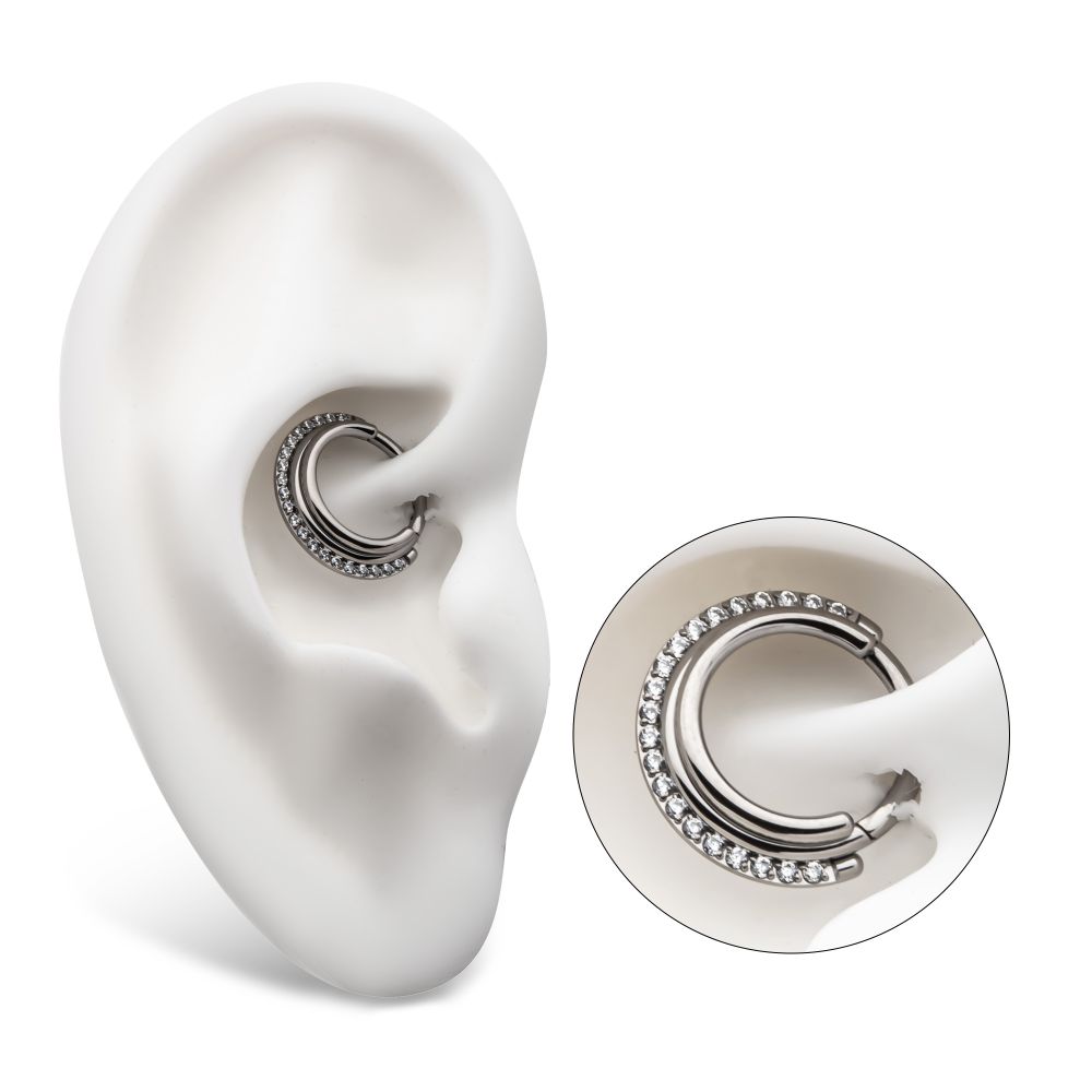 Titanium Triple Stacked Front Facing Hinged Segment Clicker with CNC Set 1mm Full Clear CZ