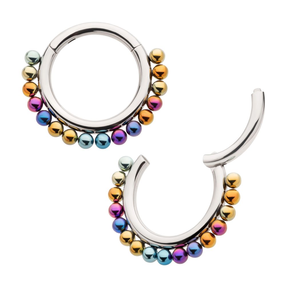 Titanium Front Facing Hinged Segment Clicker with Single Row Clustered Anodized Balls