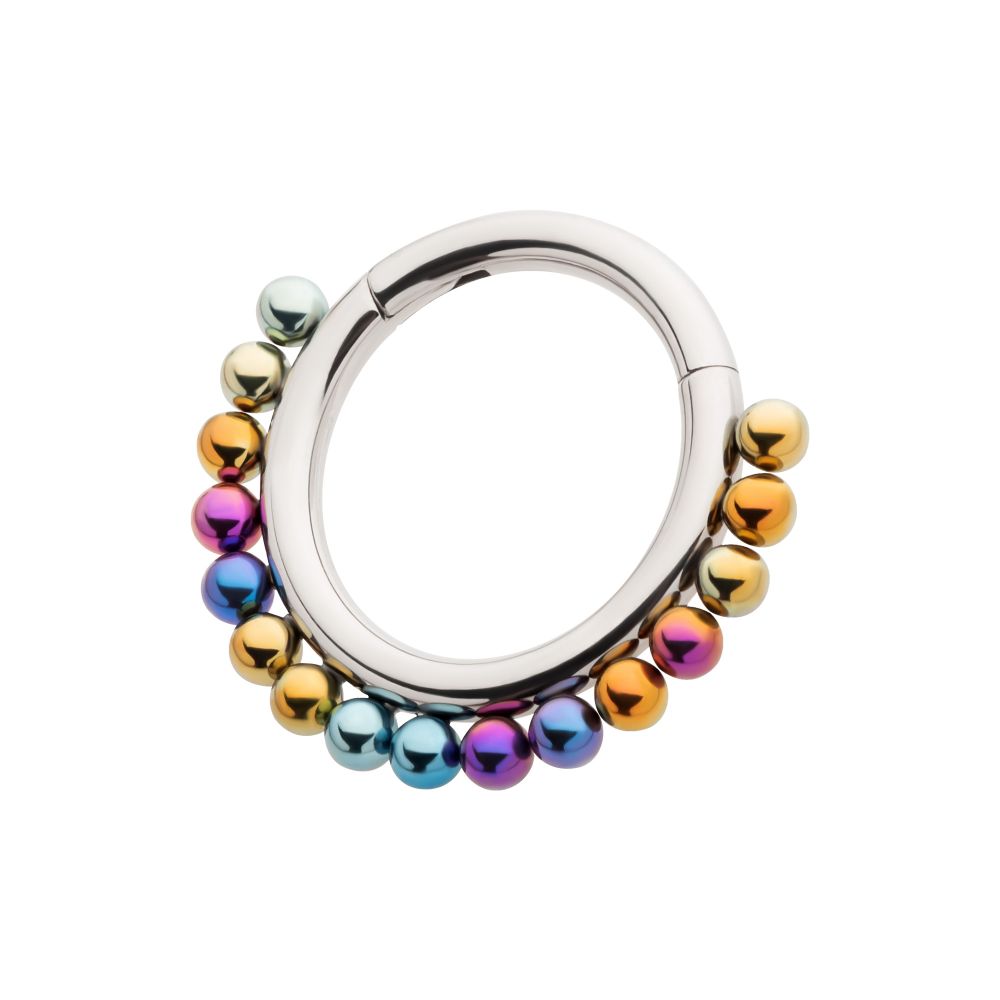 Titanium Front Facing Hinged Segment Clicker with Single Row Clustered Anodized Balls