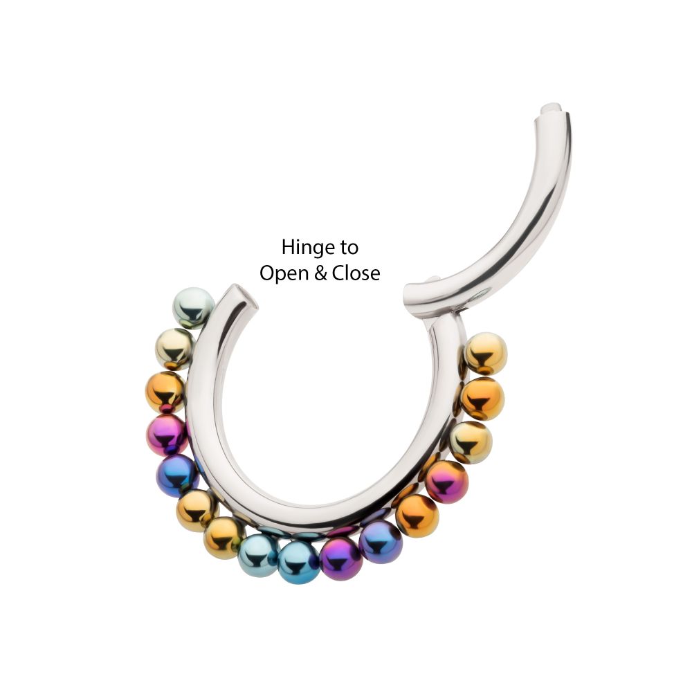 Titanium Front Facing Hinged Segment Clicker with Single Row Clustered Anodized Balls