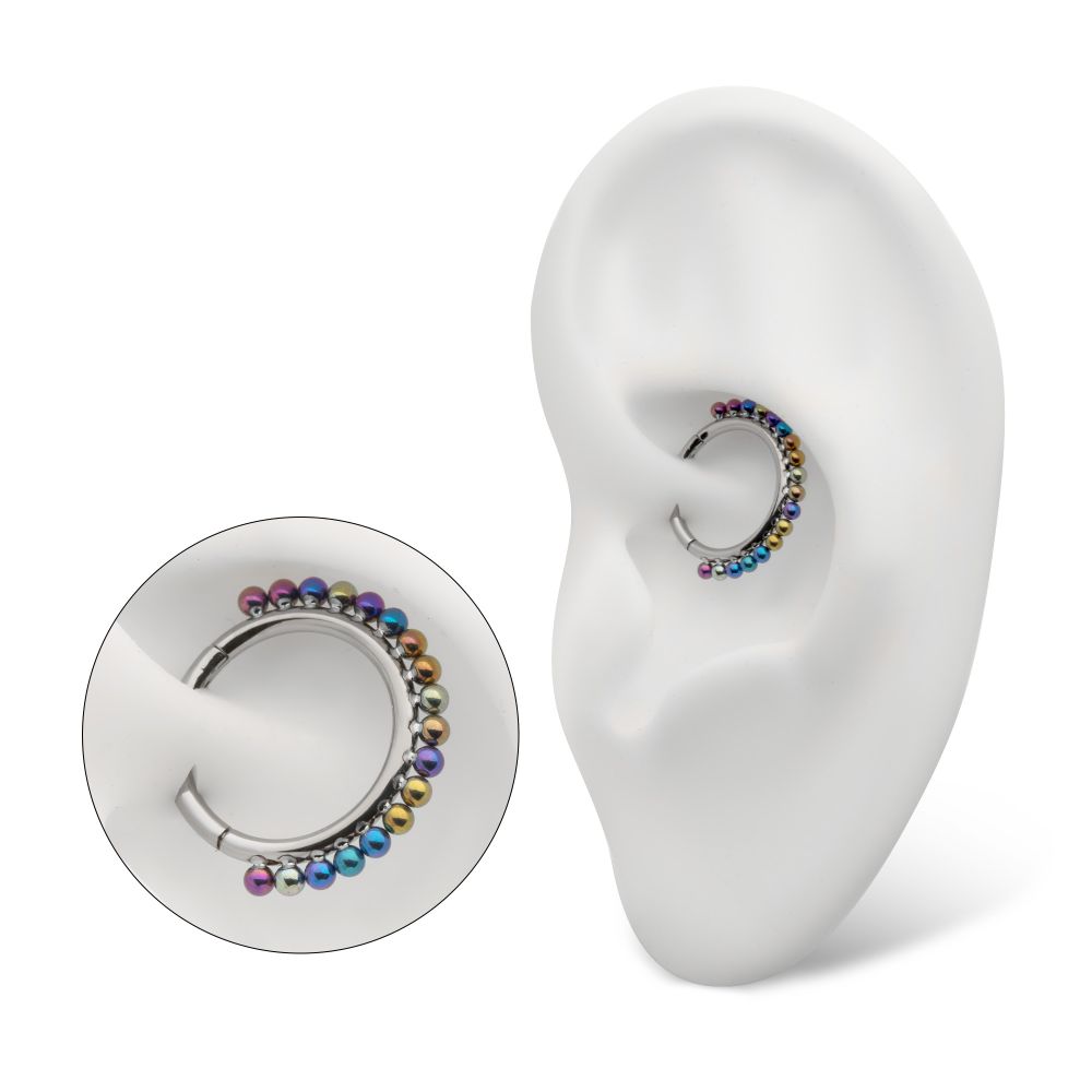 Titanium Front Facing Hinged Segment Clicker with Single Row Clustered Anodized Balls