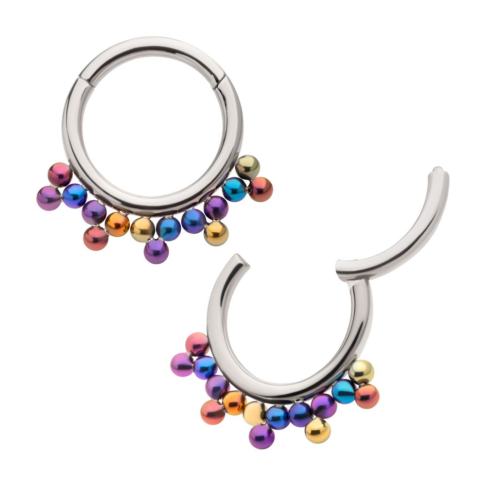 Titanium 5-Cluster Anodized Tri Beads Front Facing Hinged Segment Clicker