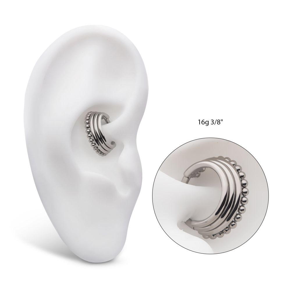 Titanium Quadruple Stacked Side Facing Hinged Segment Clicker with Clustered Beads