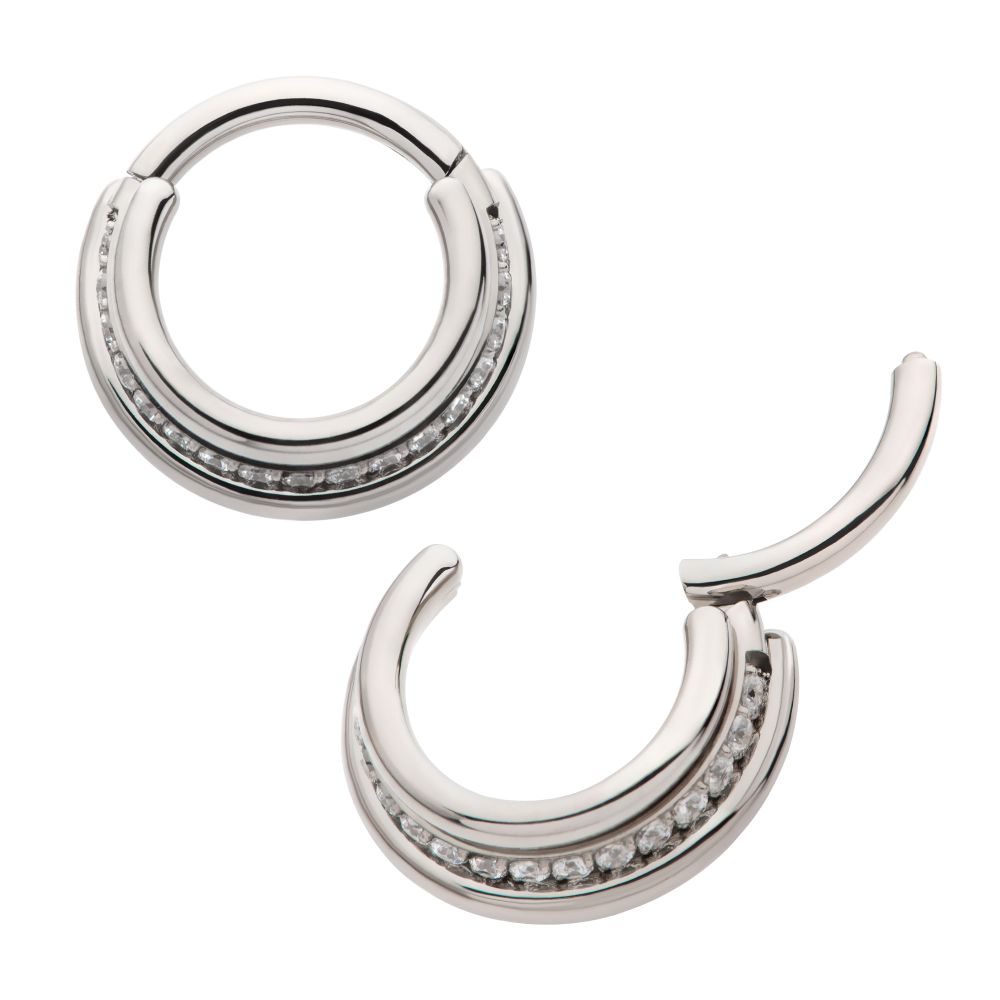 Titanium Triple Stacked Side Facing Hinged Segment Clicker with CNC Set 1mm Full Clear CZ