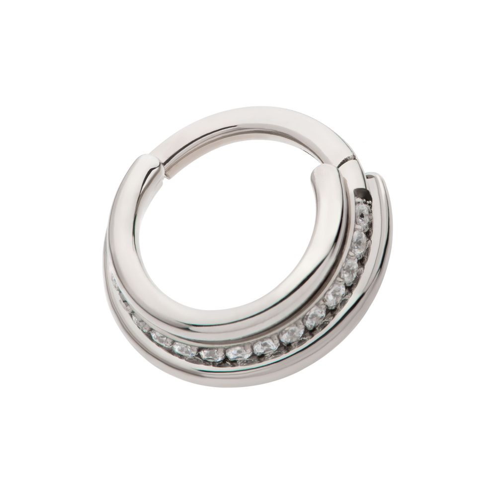 Titanium Triple Stacked Side Facing Hinged Segment Clicker with CNC Set 1mm Full Clear CZ