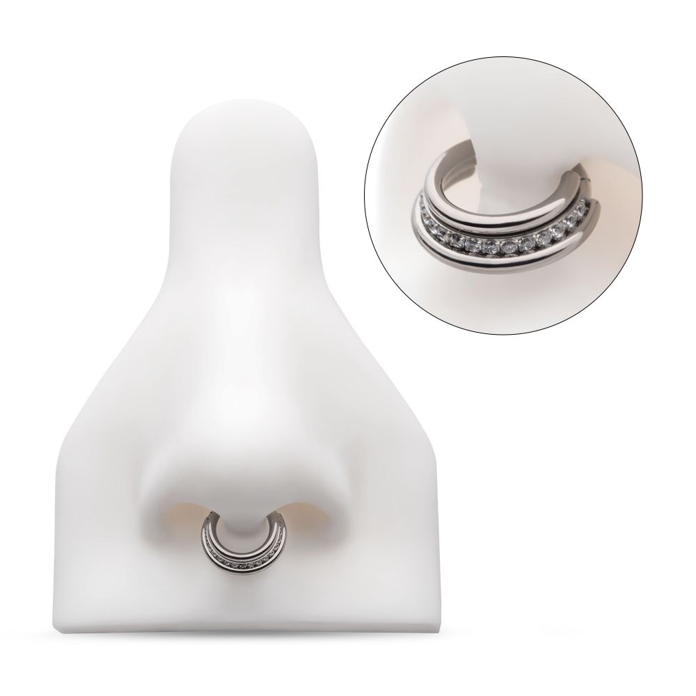 Titanium Triple Stacked Side Facing Hinged Segment Clicker with CNC Set 1mm Full Clear CZ