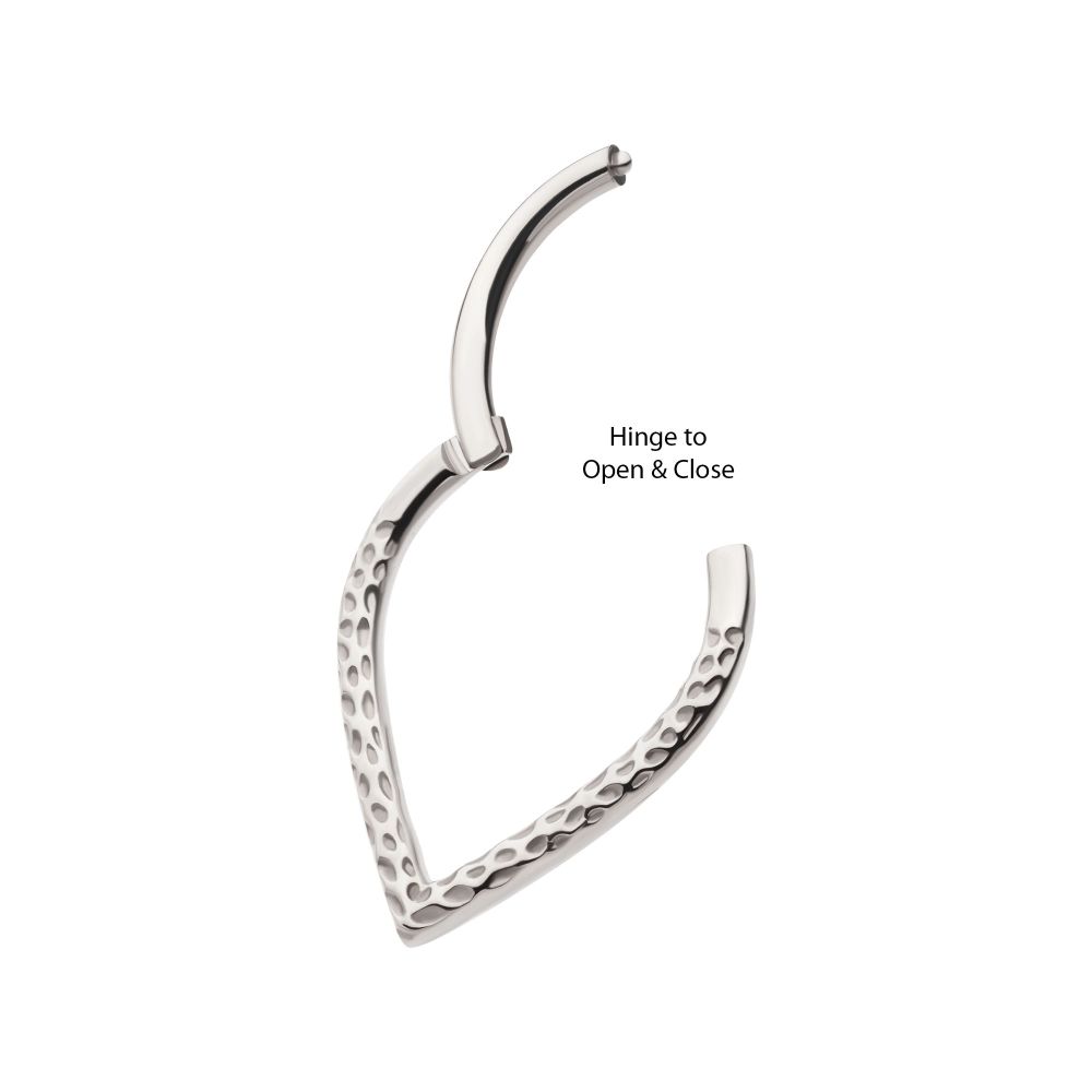 Titanium Hammered V-Shape Front Facing Hinged Segment Clicker