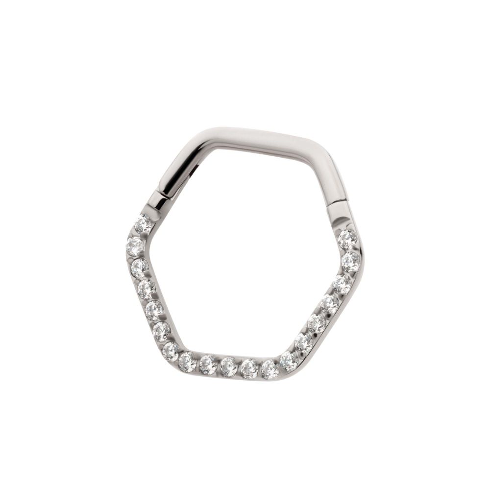 Titanium with 1mm CNC Set Clear CZ Eternity Hexagon Shape Front Facing Hinged Segment Clicker