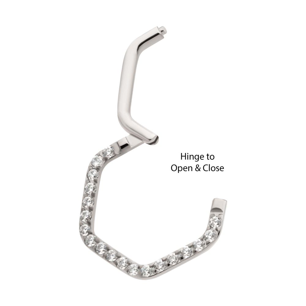 Titanium with 1mm CNC Set Clear CZ Eternity Hexagon Shape Front Facing Hinged Segment Clicker