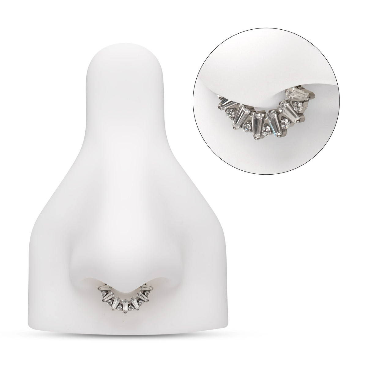 Titanium Baguette Crown Prong Set Gem Cluster Front Facing Hinged Segment Clicker