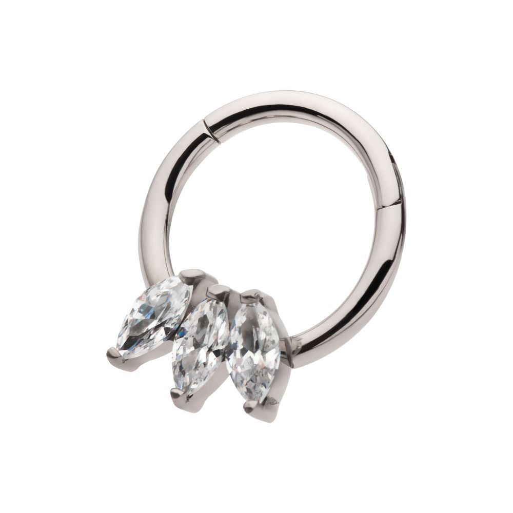 Titanium with 3-Cluster Marquise CZ Front Facing Hinged Segment Clicker