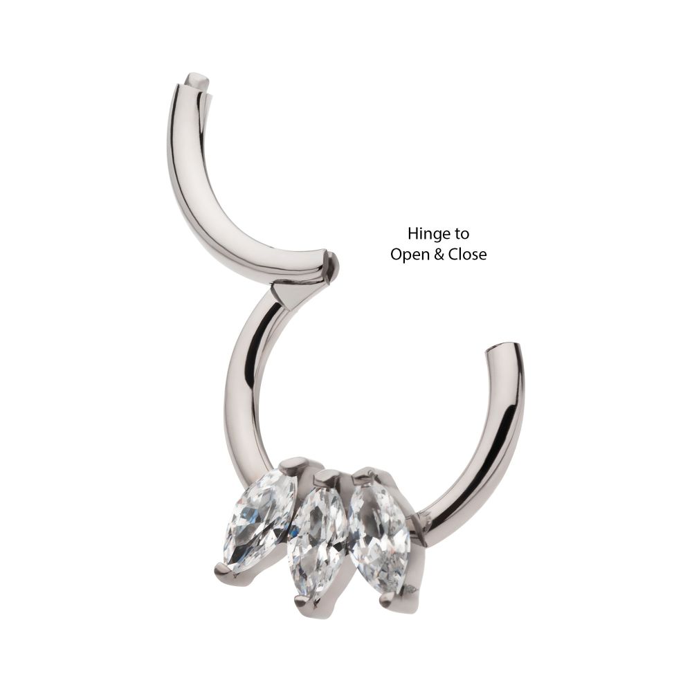Titanium with 3-Cluster Marquise CZ Front Facing Hinged Segment Clicker