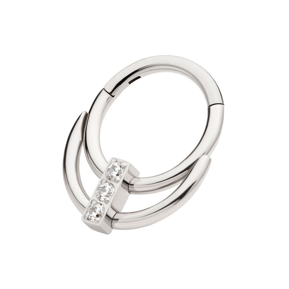 Titanium Double Hoop with 3-Cluster CZ Front Facing Hinged Segment Clicker