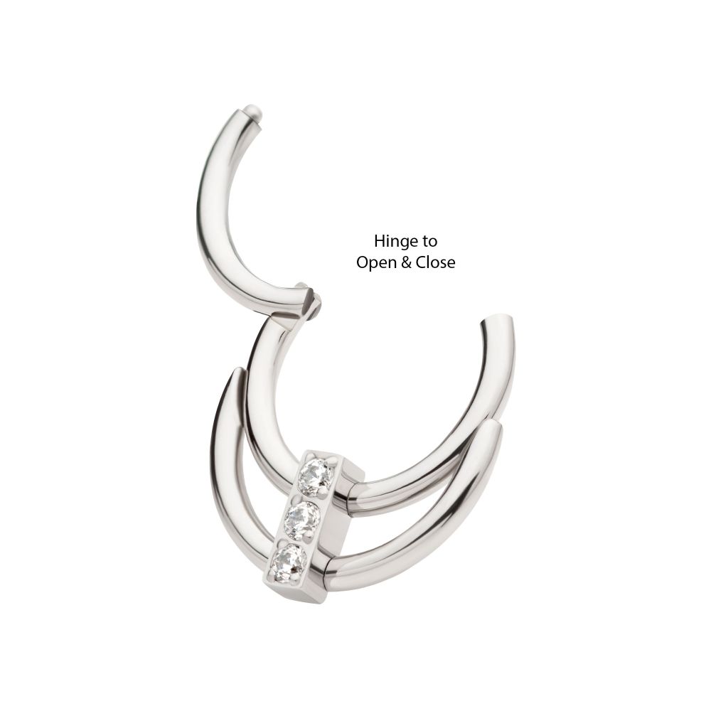 Titanium Double Hoop with 3-Cluster CZ Front Facing Hinged Segment Clicker