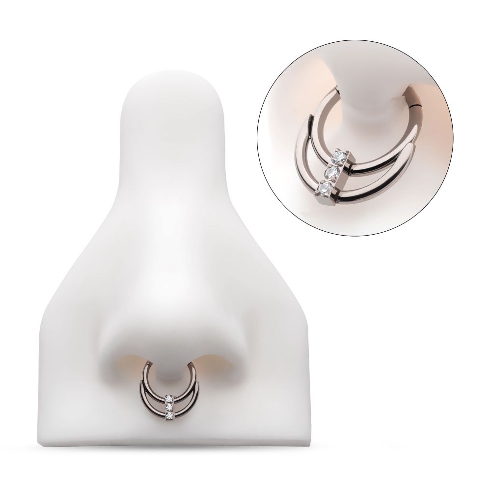 Titanium Double Hoop with 3-Cluster CZ Front Facing Hinged Segment Clicker