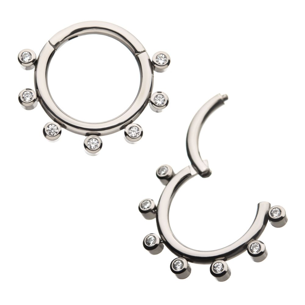 Titanium 7 Bezel Set Gem Hinged Segment Clicker