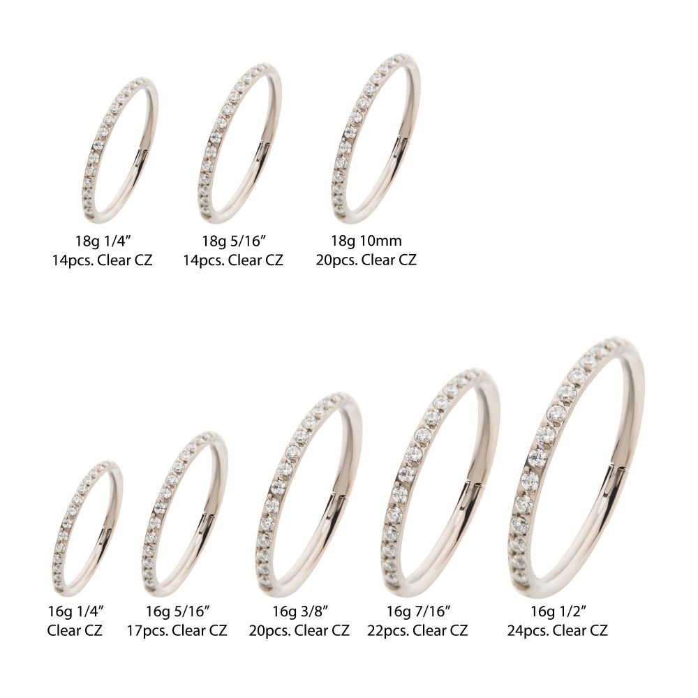 Titanium with 1mm CNC Set Clear CZ Eternity Gem Side Facing Hinged Segment Clicker