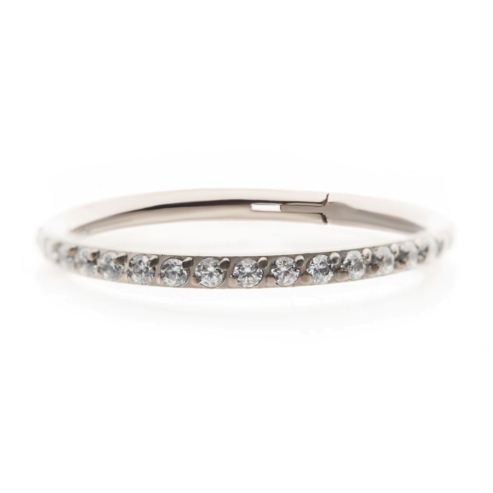 Titanium with 1mm CNC Set Clear CZ Eternity Gem Side Facing Hinged Segment Clicker