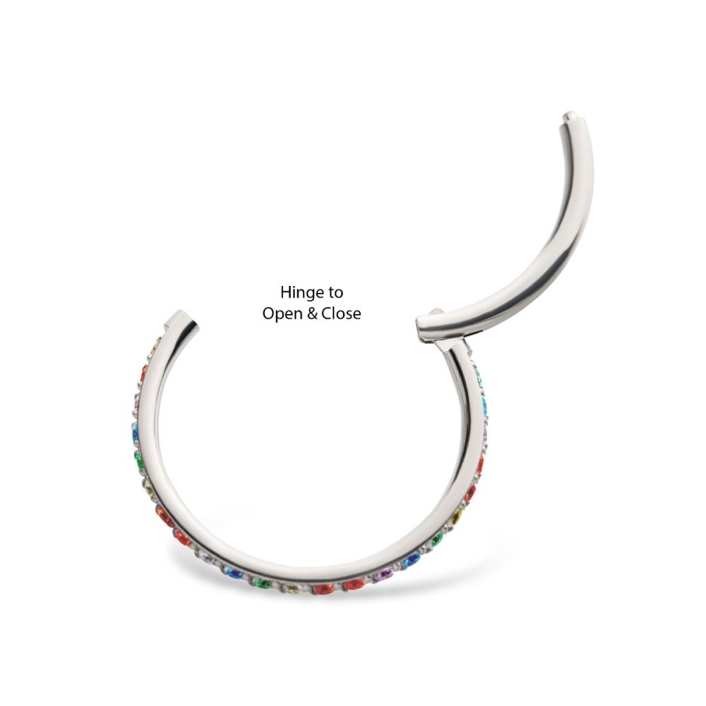 1mm CNC Set Rainbow Eternity CZ Titanium Side Facing Hinged Segment Clicker