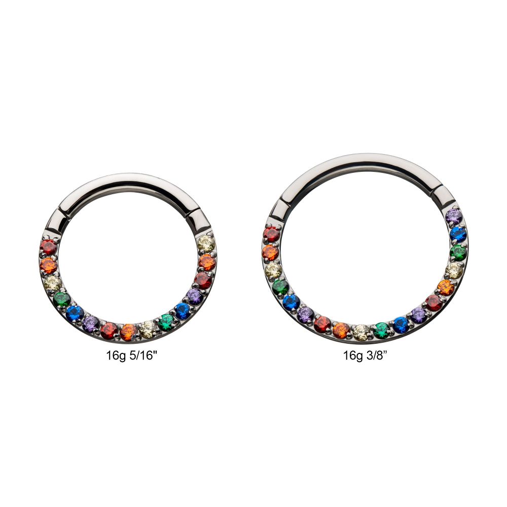 Titanium with Front Full Clear Eternity Gem Hinged Segment Clicker