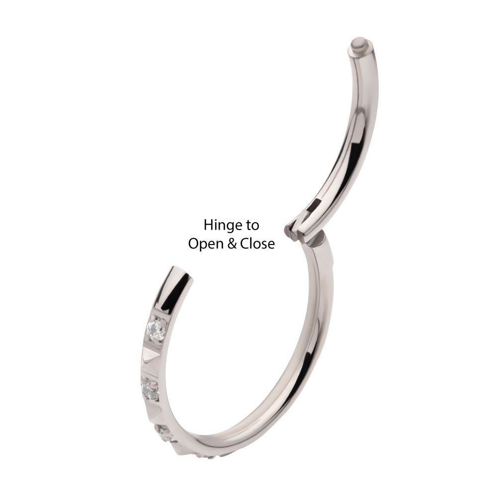 Titanium with Alternating CZ & Pyramid Stud Side Facing Hinged Segment Clicker