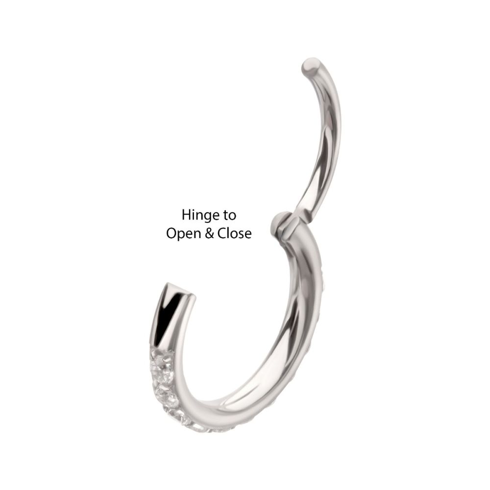 20g Titanium Pin with Side Facing Prong Set 1mm CNC Set Clear CZ Eternity Gem Hinged Hoop