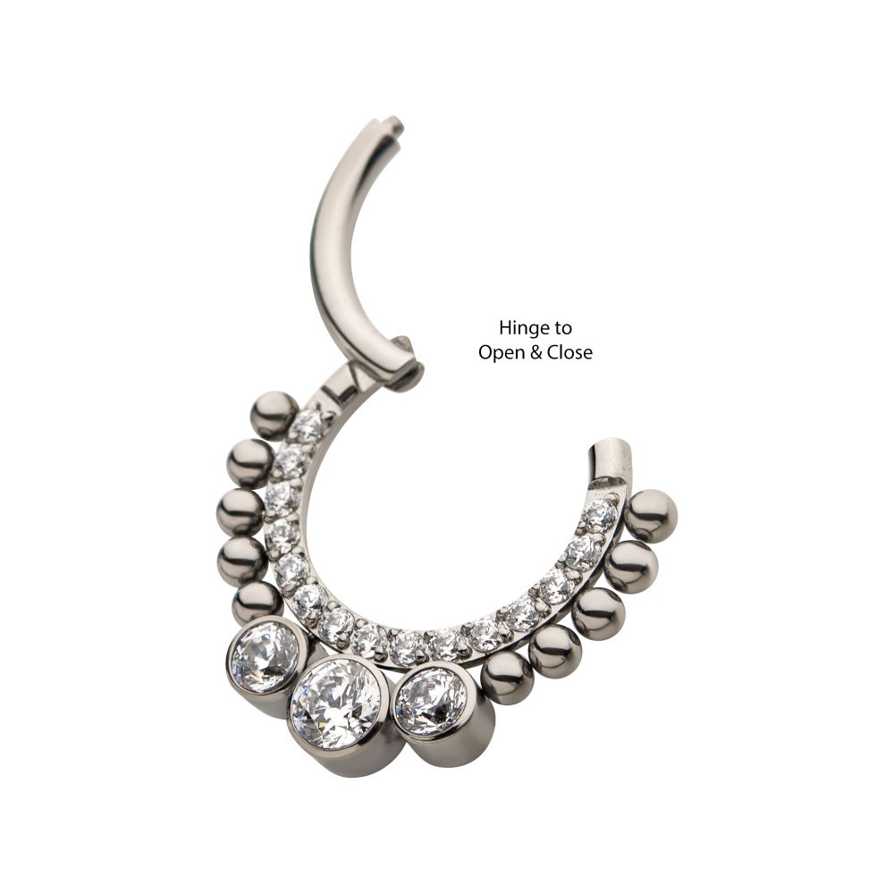 Titanium 10-Beaded Bezel Set Gem Front Facing Hinged Segment Clicker