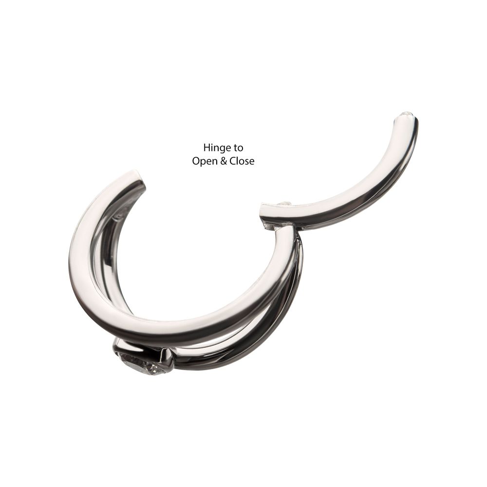 Titanium Double Hoop with Bezel Set Round Gem Side Facing Hinged Segment Clicker