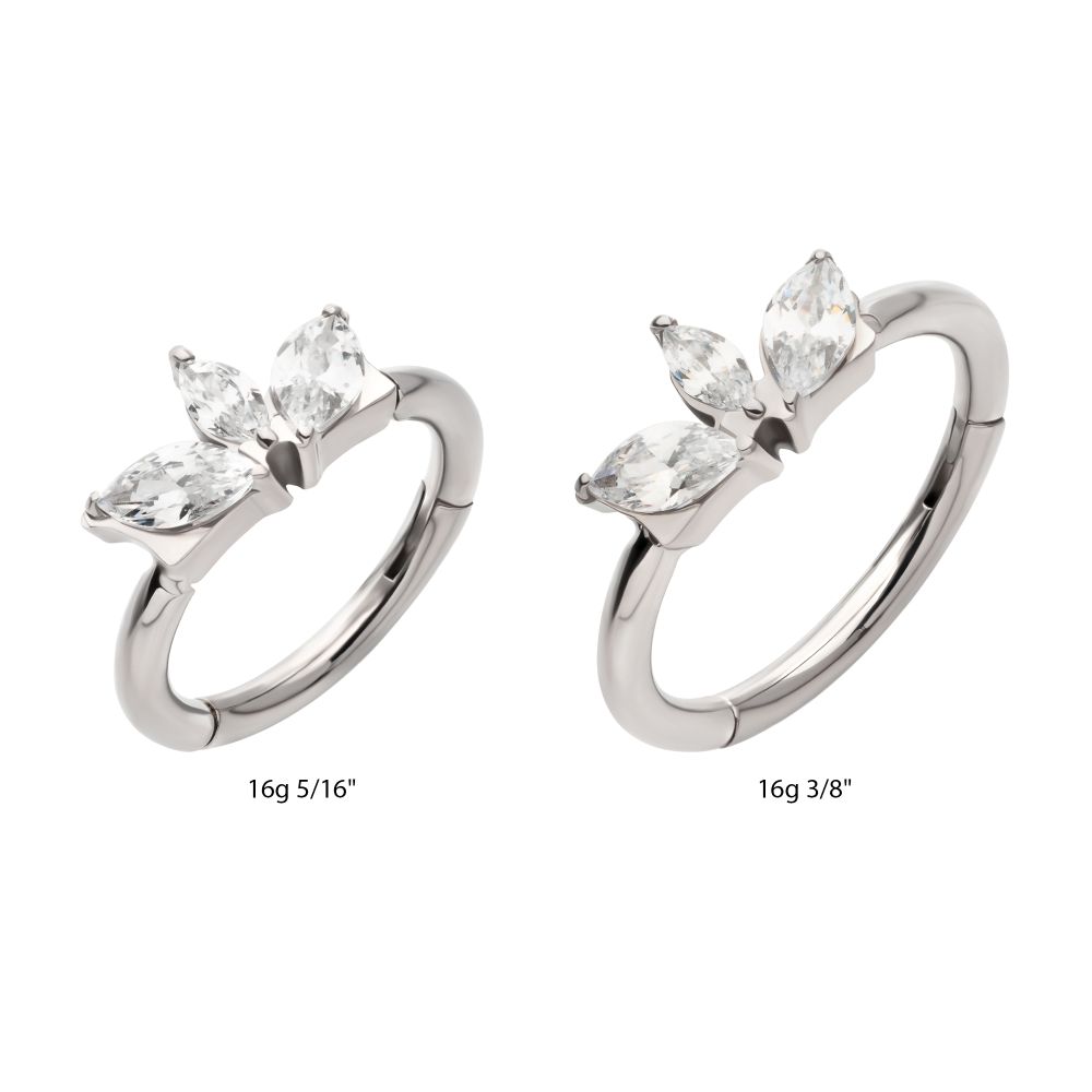 Titanium 3-Cluster Prong Set Marquise CZ Side Facing Hinged Segment Clicker