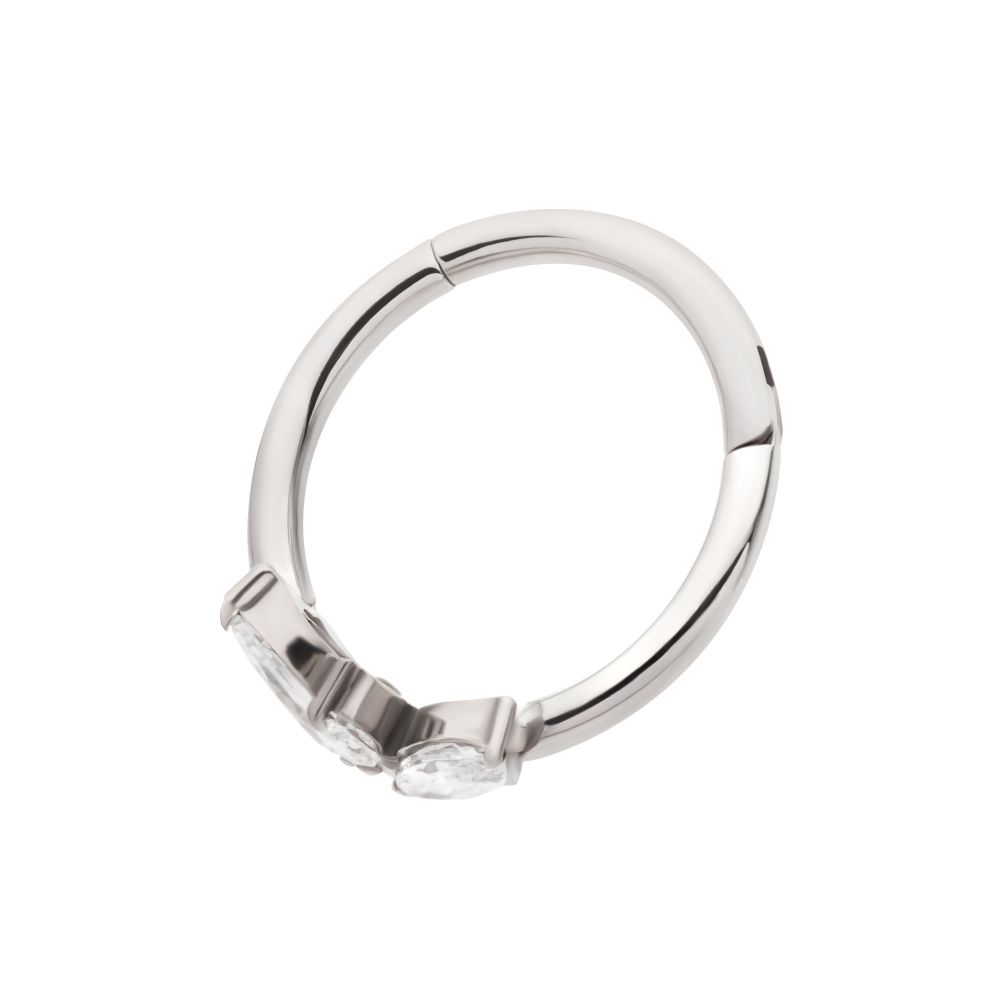 Titanium 3-Cluster Prong Set Marquise CZ Side Facing Hinged Segment Clicker