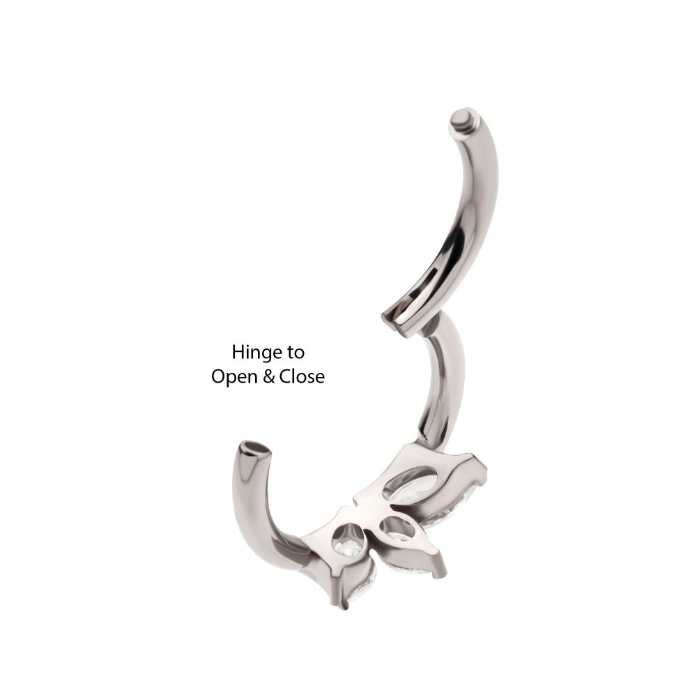 Titanium 3-Cluster Prong Set Marquise CZ Side Facing Hinged Segment Clicker