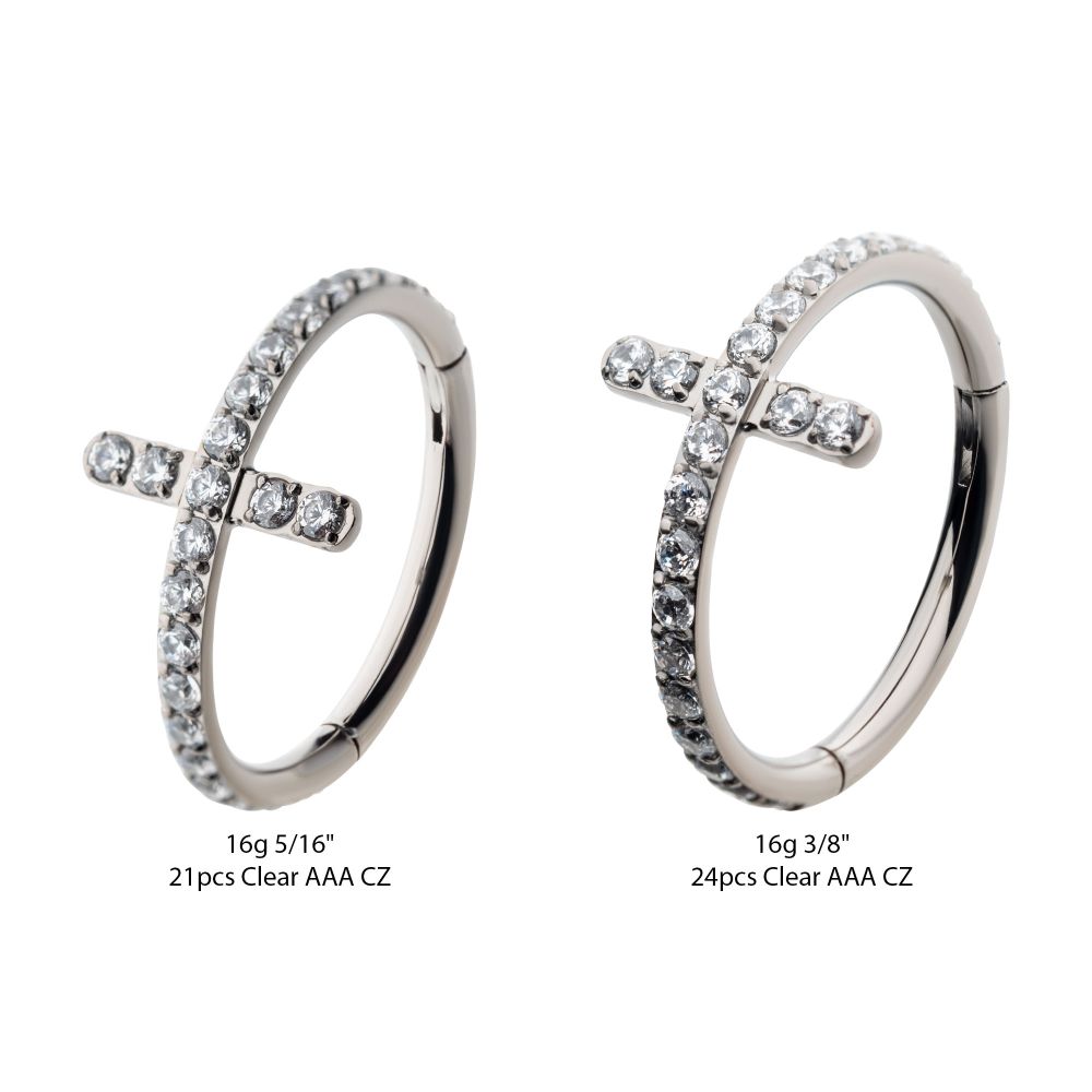 Titanium with CNC Set 1mm Clear AAA CZ Cross Side Facing Hinged Segment Clicker