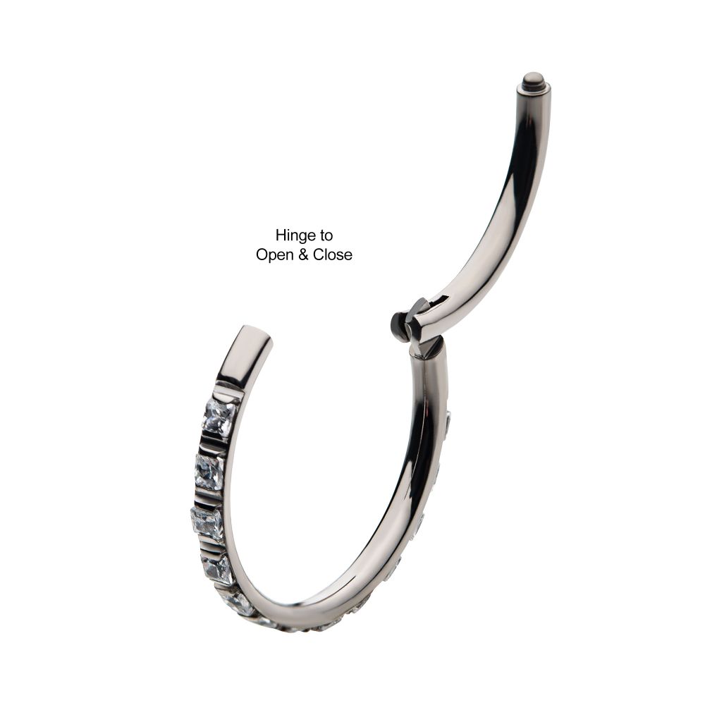 Titanium with 1mm Square Clear AAA CZ Side Facing Hinged Segment Clicker