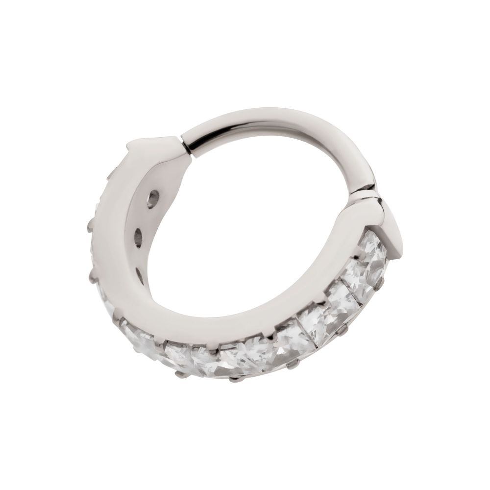 Titanium with Channel Set Princess Gem Side Facing Hinged Segment Clicker