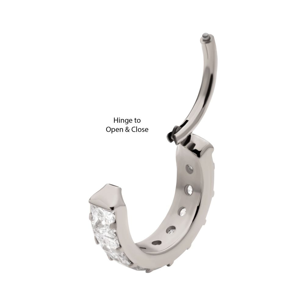Titanium with Channel Set Princess Gem Side Facing Hinged Segment Clicker