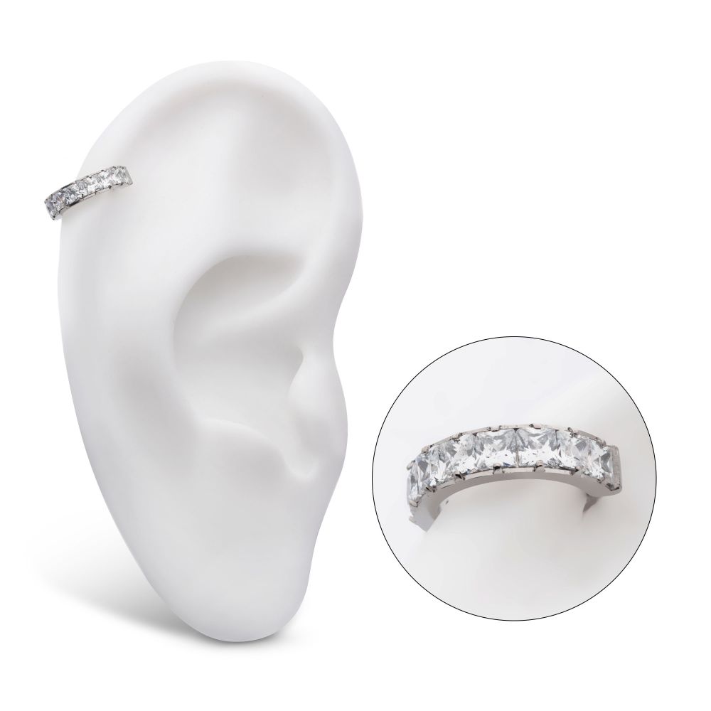 Titanium with Channel Set Princess Gem Side Facing Hinged Segment Clicker