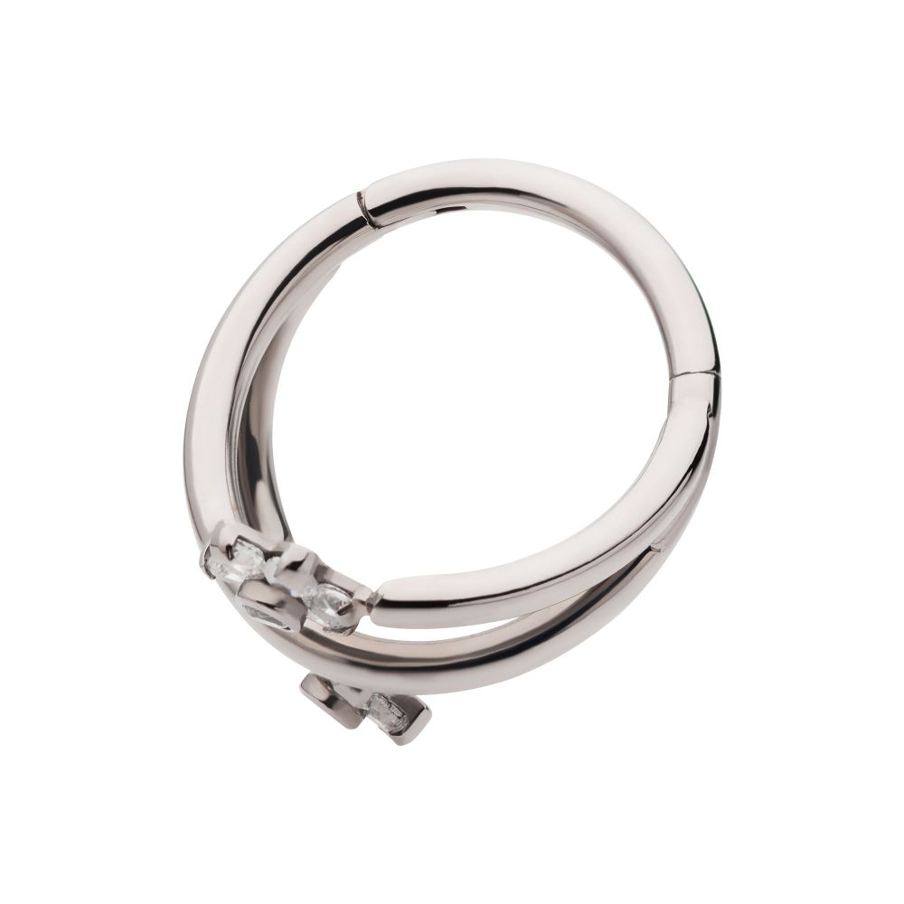 Titanium Double Ended Twist Side Facing Hinged Segment Clicker with Flower CZ