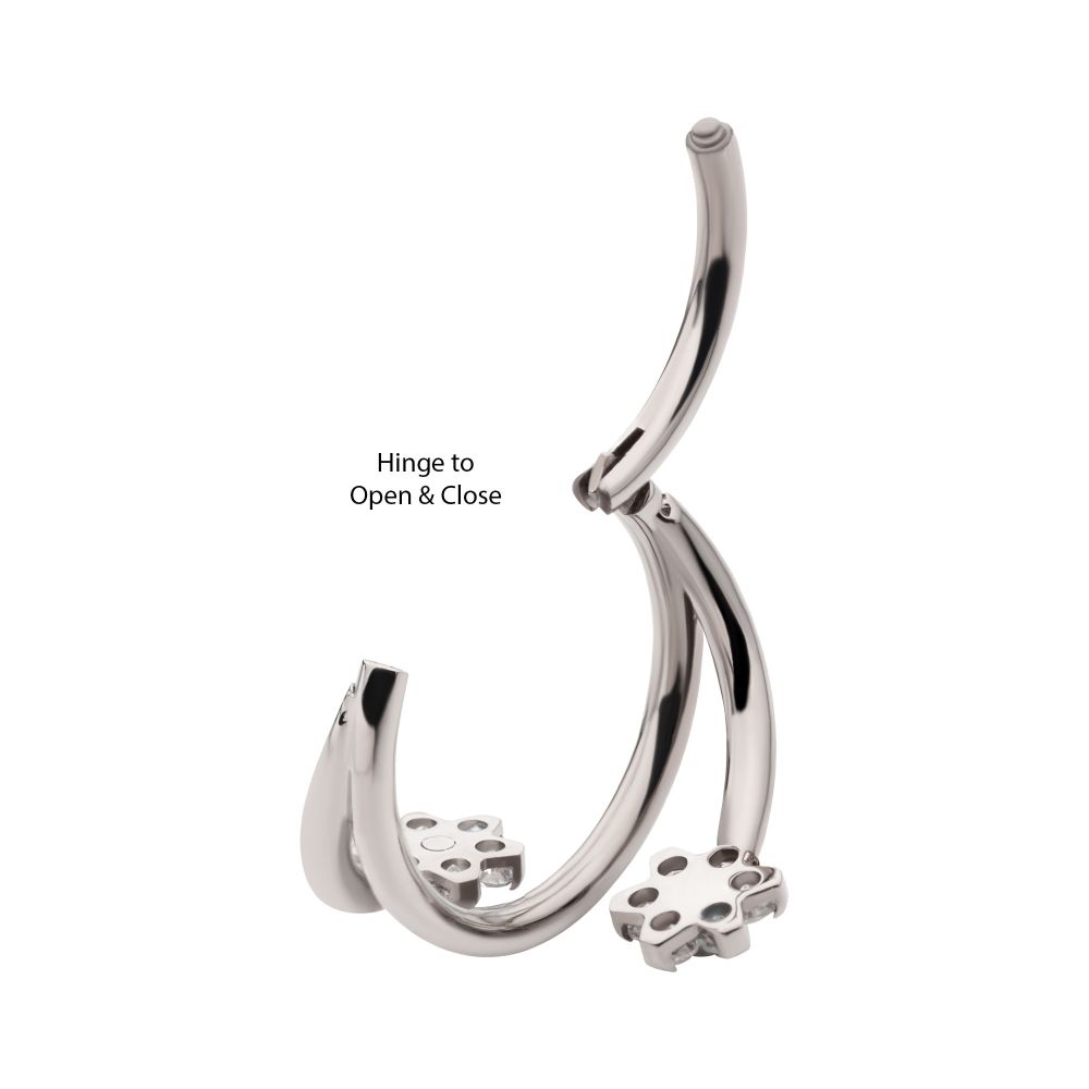 Titanium Double Ended Twist Side Facing Hinged Segment Clicker with Flower CZ