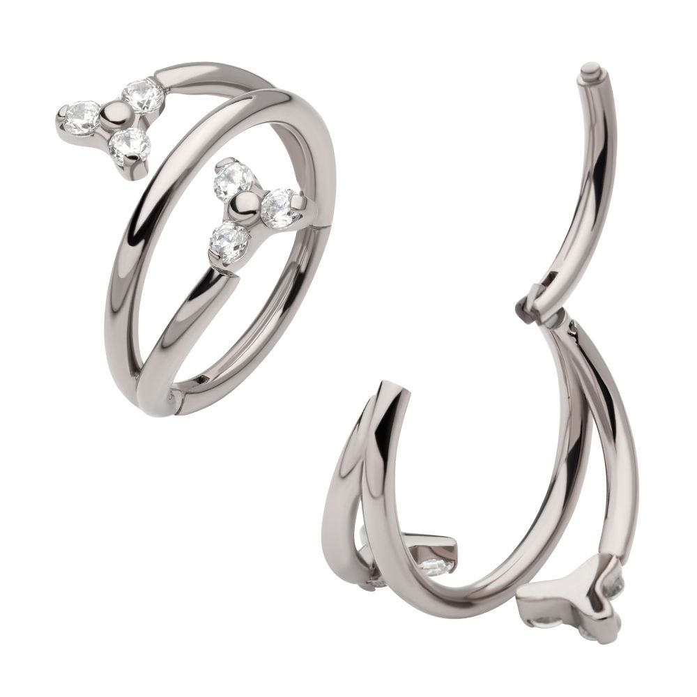 Titanium Double Ended Twist Side Facing Hinged Segment Clicker with Pronged Trinity CZ