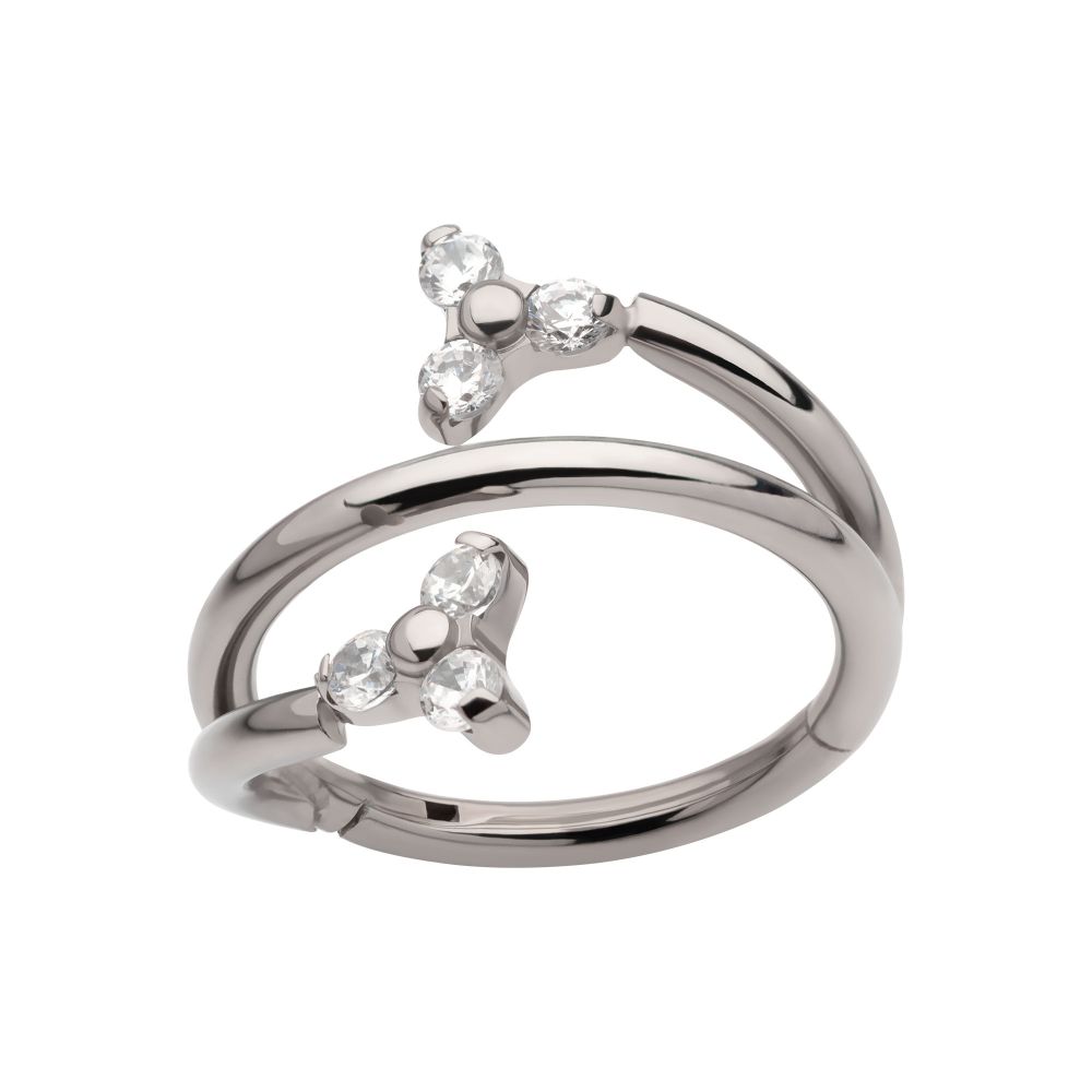Titanium Double Ended Twist Side Facing Hinged Segment Clicker with Pronged Trinity CZ