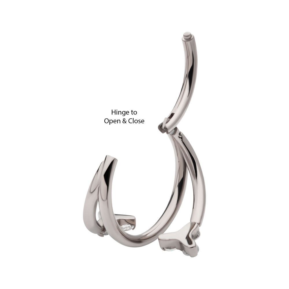Titanium Double Ended Twist Side Facing Hinged Segment Clicker with Pronged Trinity CZ