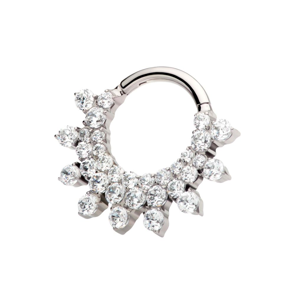 Titanium Triple Row Round CZ Front Facing Hinged Segment Clicker